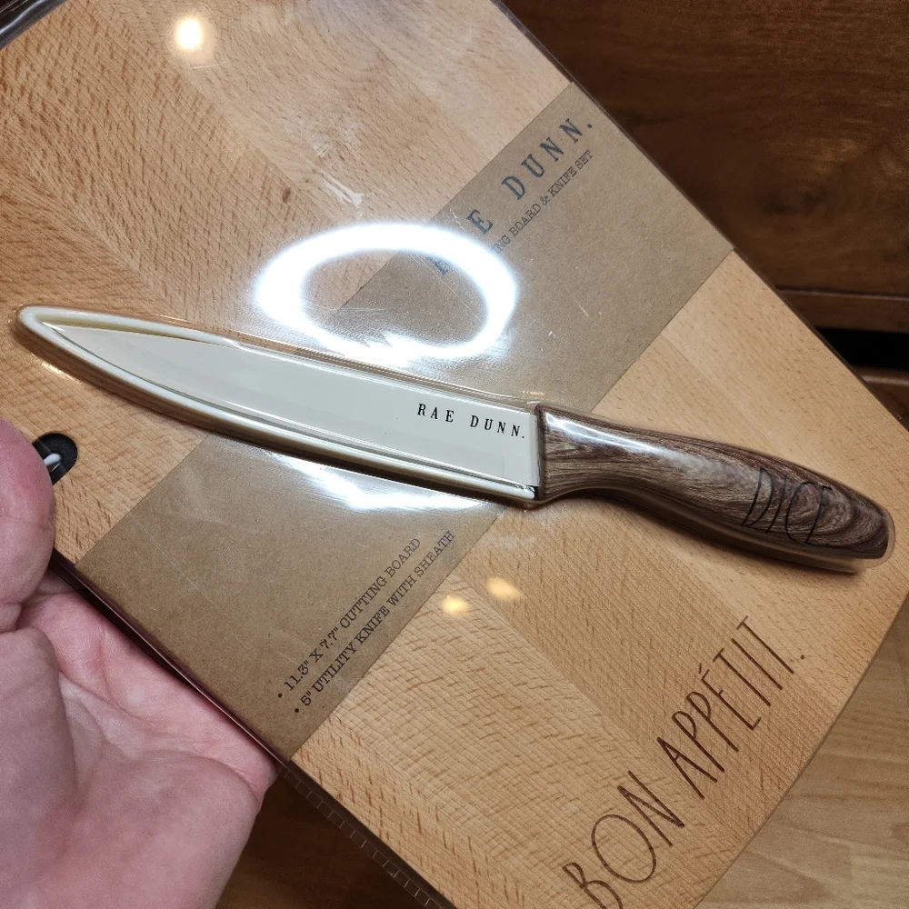 New Rae Dunn Cutting Board And Utility Cream Knife Faux Wood Handle - Picture 10 of 10